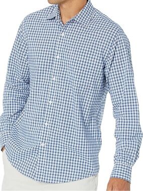 Amazon Essentials Blue Gingham Casual Button-Down Shirt size slim large new
